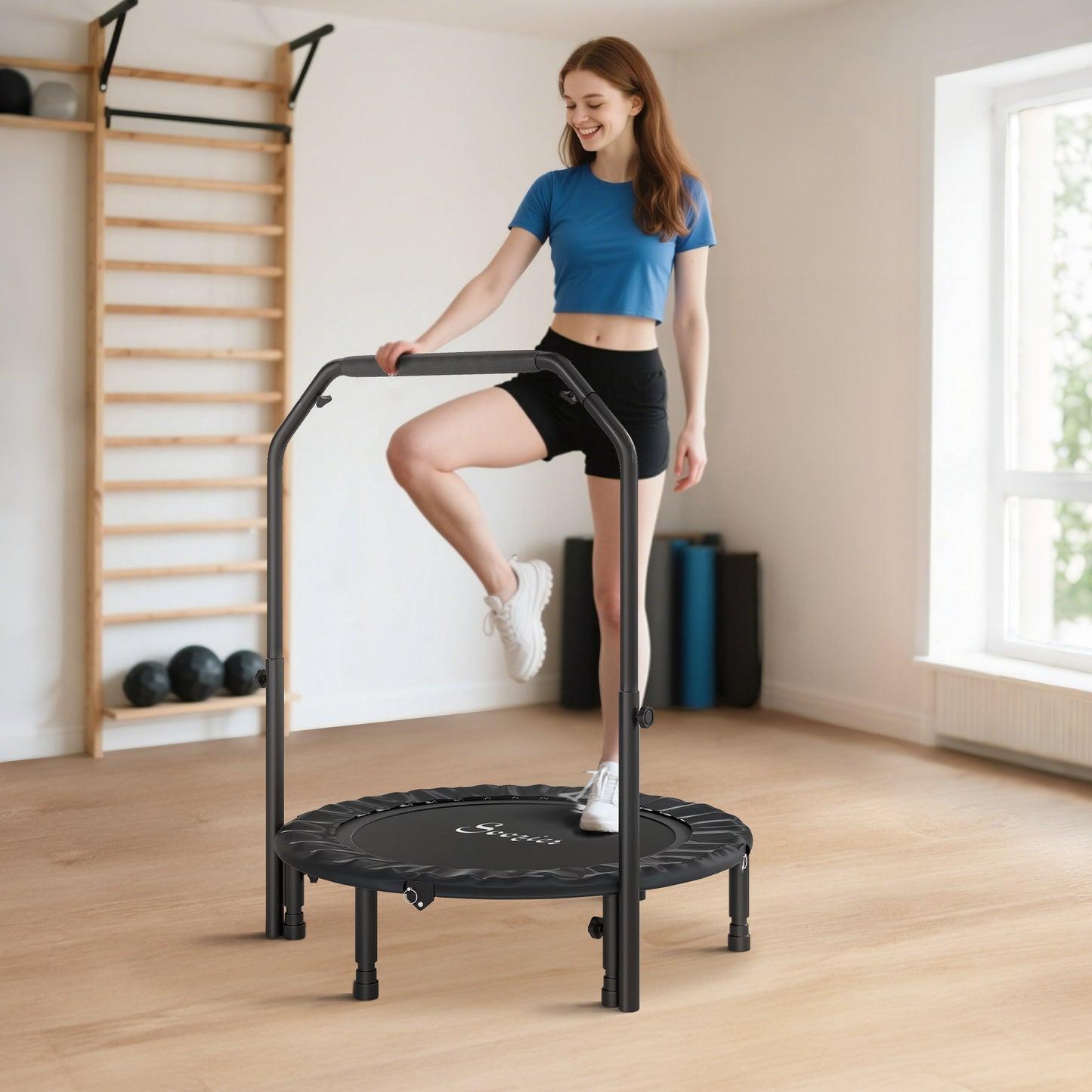 40" Foldable Rebounder Trampoline for Adults - Adjustable Handlebar & 330 lb Capacity