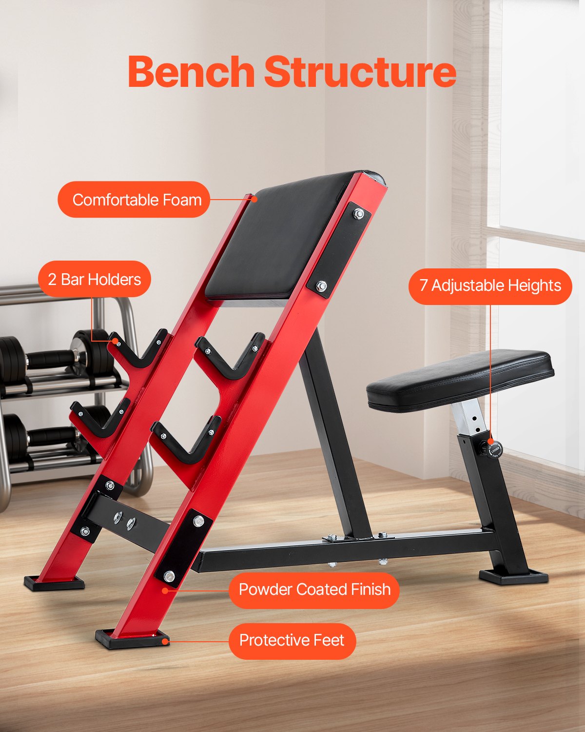 Preacher Curl Bench, Strength Training Benches, Max Load 660 LBS Home Gym Fitness Equipment, Seated Arm Isolated Barbell Dumbbell Bicep Station, Adjustable Weight Bench With Bar Holders