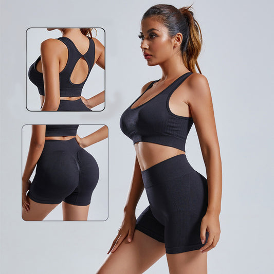 Conjunto de 2 piezas de yoga para mujer, chaleco y pantalones cortos, chándal, ropa deportiva sin costuras para entrenamiento, ropa de gimnasio, leggings de cintura alta, trajes deportivos de fitness