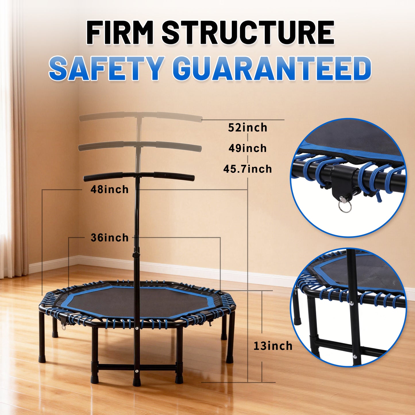 48" Foldable Bungee Rebounder Trampoline with Adjustable Handlebar — 450 LB Capacity