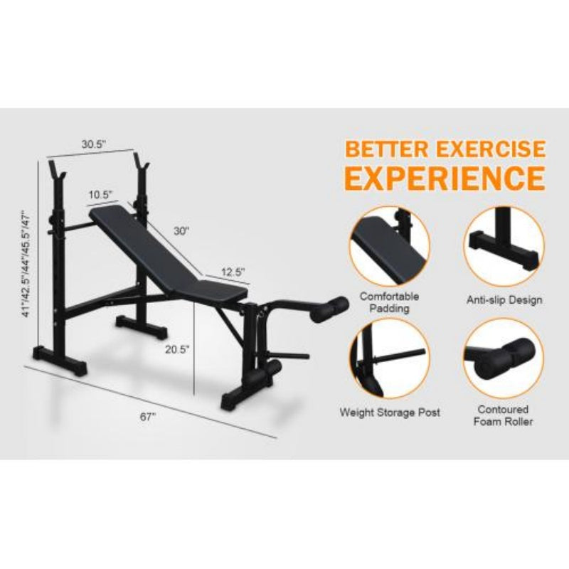 Olympic Weight Bench with Squat Rack - Full Body Home Gym Station
