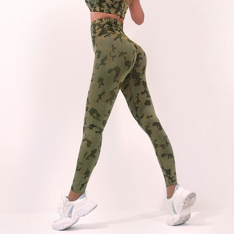 Pantalones de yoga con estampado de camuflaje de moda, leggings de cintura alta sin costuras, pantalones deportivos elásticos para levantar los glúteos y correr, ropa de fitness para mujer