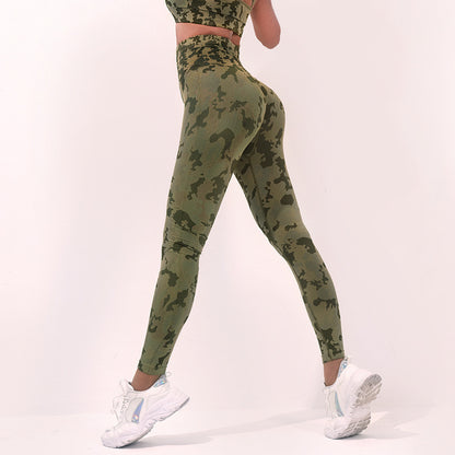 Pantalones de yoga con estampado de camuflaje de moda, leggings de cintura alta sin costuras, pantalones deportivos elásticos para levantar los glúteos y correr, ropa de fitness para mujer