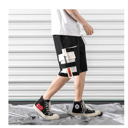 Pantalones cortos de hip hop para hombre, pantalones cortos elásticos casuales negros para uso urbano