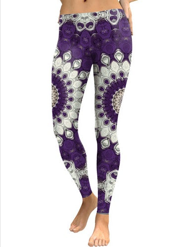 Leggings de entrenamiento de yoga con diseño de flor de mandala morada 