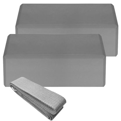 EVA Yoga Block & Strap Set — 2 Blocks + Stretch Strap for Yoga & Pilates