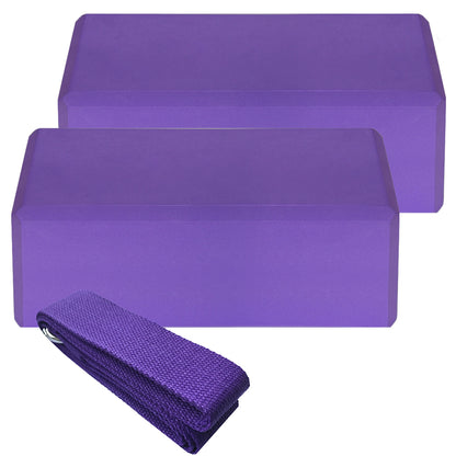 EVA Yoga Block & Strap Set — 2 Blocks + Stretch Strap for Yoga & Pilates