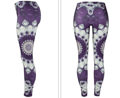 Leggings de entrenamiento de yoga con diseño de flor de mandala morada 