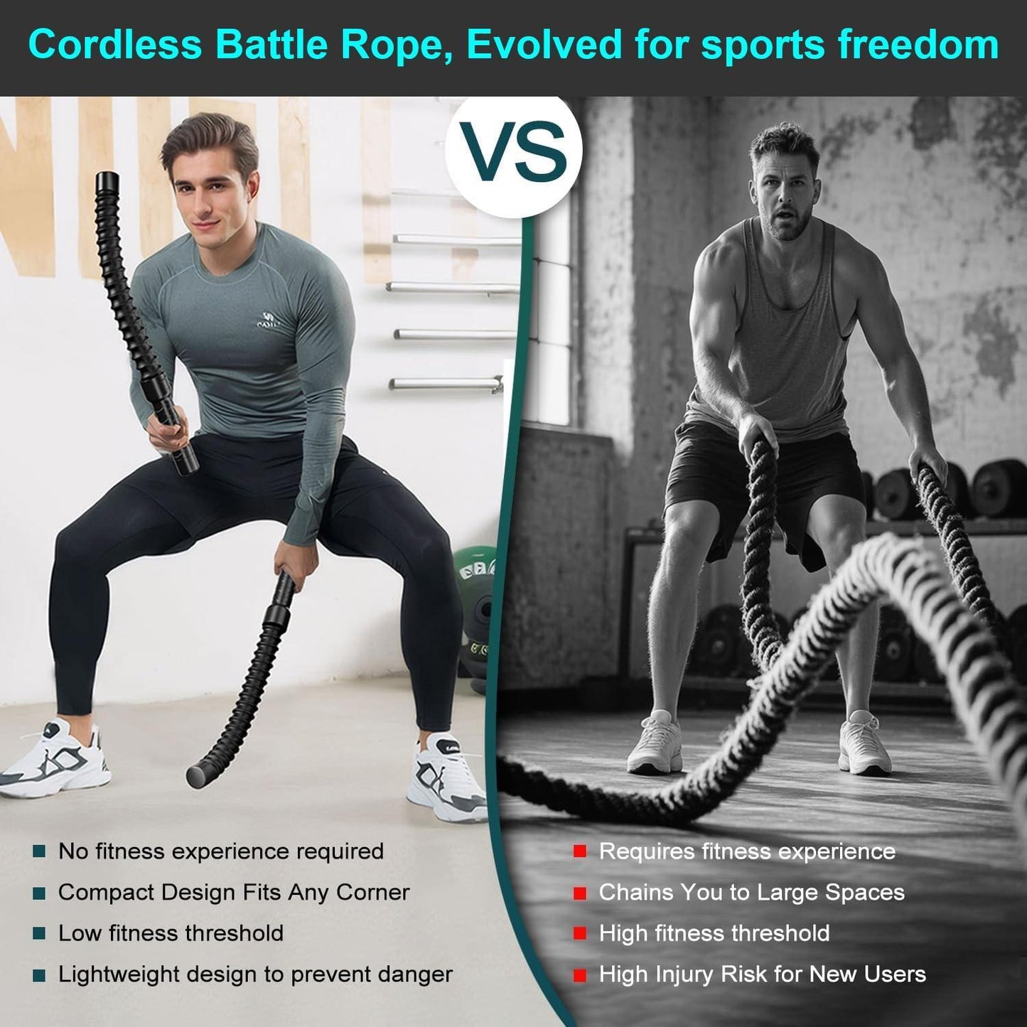 Cordless Battle Ropes - Portable Weighted Ropeless Training for HIIT & Cardio