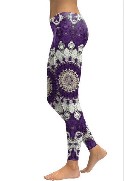 Leggings de entrenamiento de yoga con diseño de flor de mandala morada 