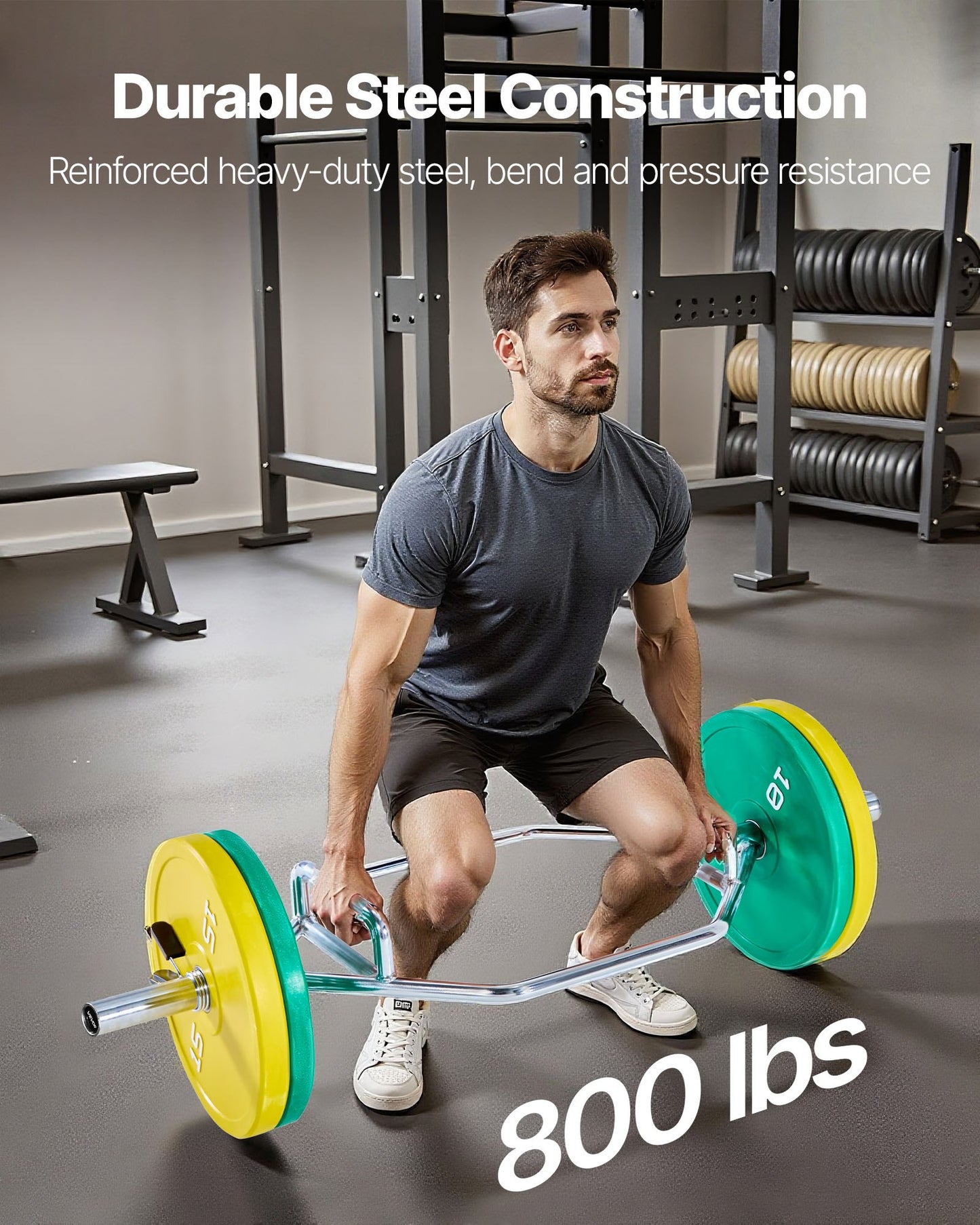 Trap Bar Hex Bar, 2-Inch Hex Barbell, 800 LBS Capacity Shrug Bars With Knurled Grips, Weightlifting And Strength Training Equipment, Home Gym For Squats, Deadlifts, Shoulder Presses, Silver