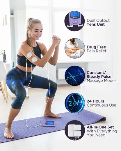 TENS EMS Unit - 24 Modes Rechargeable Muscle Stimulator for Pain Relief & Recovery