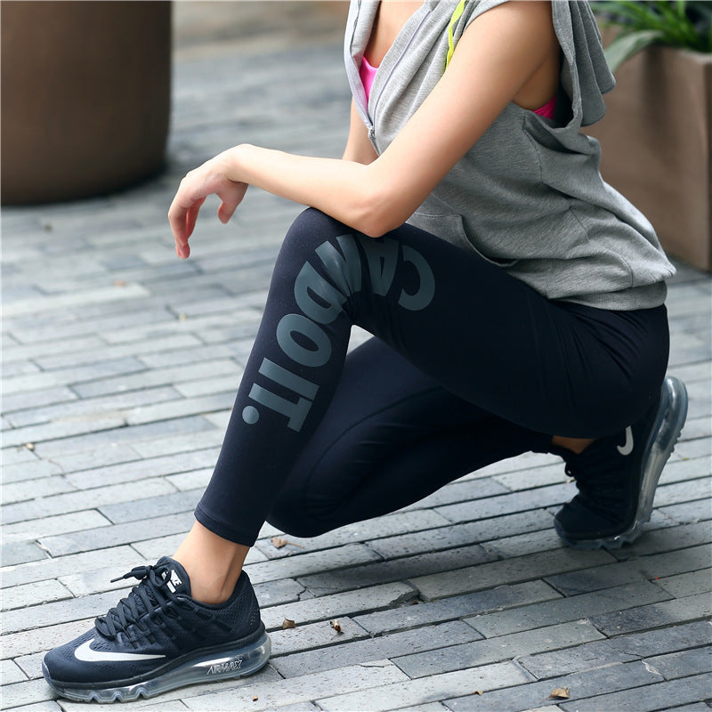 Cross boundary movement bronzing alphabet high elastic training Yoga running fitness show thin ladies pants