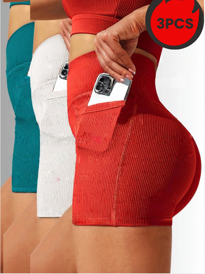 3 Pack Seamless Yoga Shorts - High Waisted Tummy Control, Quick Dry For Gym & Running