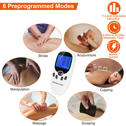 TENS Unit Muscle Stimulator - Dual Channel EMS Device with 8 Electrode Pads for Pain Relief