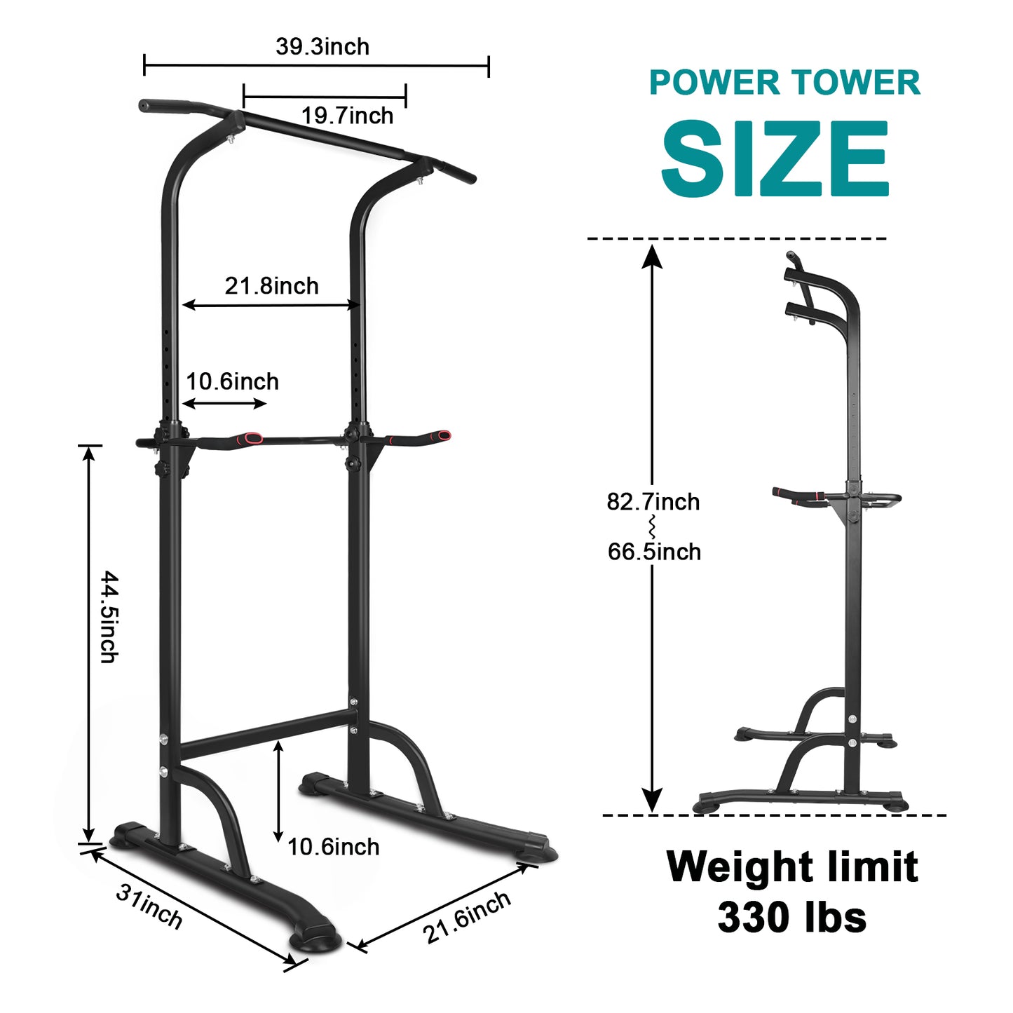 Power Tower Dip Station - Adjustable Height Pull Up Bar & Multi-Function Home Gym