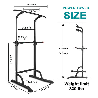 Power Tower Dip Station - Adjustable Height Pull Up Bar & Multi-Function Home Gym