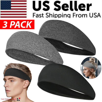 Sports Headbands 3-Pack - Non-Slip Sweat Wicking