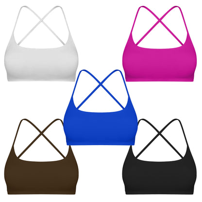 1Pc Women Cross Back Sport Bras Padded Strappy Crop Open Back Low Impact Bras Sexy Fitness Tank Tops With Removable Pads Thin Straps For Gym Yoga Workout Running