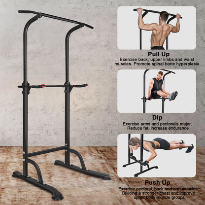 Power Tower Dip Station - Adjustable Height Pull Up Bar & Multi-Function Home Gym
