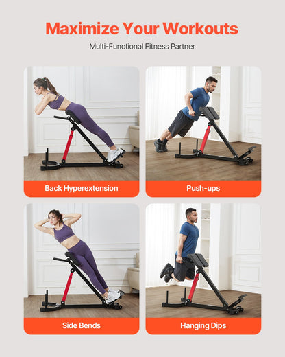 Adjustable Roman Chair Hyperextension Bench - 350 lb Capacity Back Extension Machine