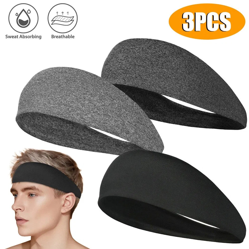Sports Headbands 3-Pack - Non-Slip Sweat Wicking