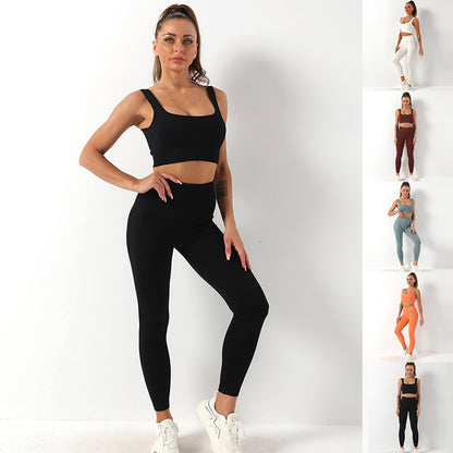 Conjunto de 2 piezas de traje de yoga con hilo, sujetador sin costuras y leggings de cintura alta para realce de glúteos para mujer, pantalones de yoga deportivos para fitness, ropa deportiva