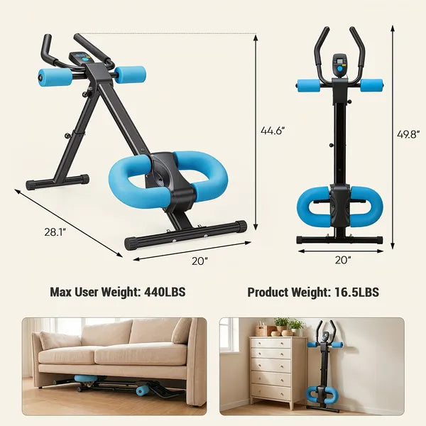 Adjustable Ab Machine - Foldable Core Trainer with LCD Display & 440 lb Capacity