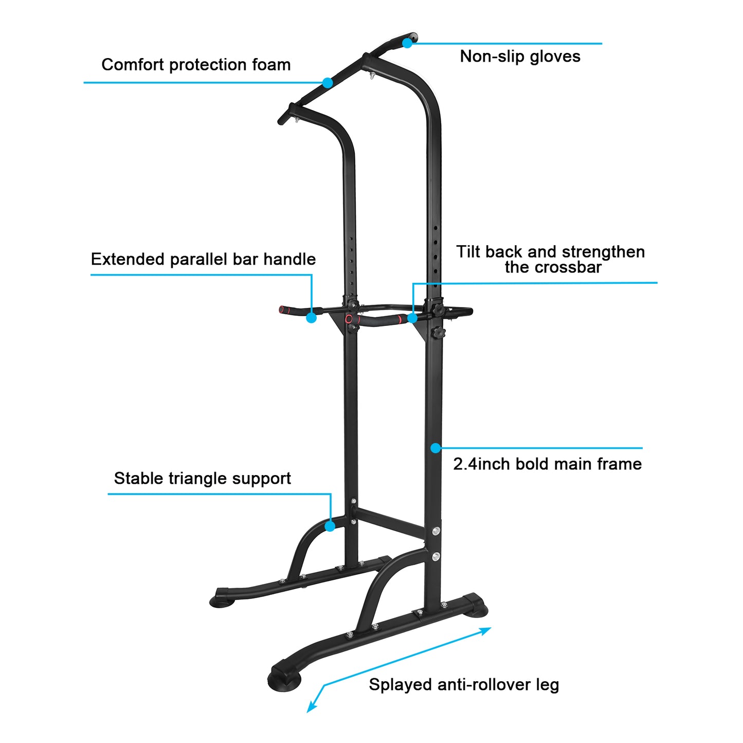 Power Tower Dip Station - Adjustable Height Pull Up Bar & Multi-Function Home Gym