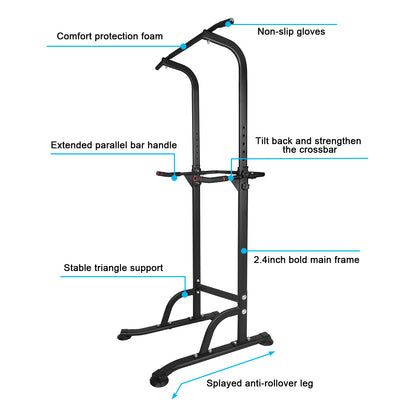 Power Tower Dip Station - Adjustable Height Pull Up Bar & Multi-Function Home Gym