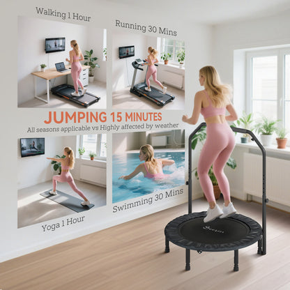 40" Foldable Rebounder Trampoline for Adults - Adjustable Handlebar & 330 lb Capacity