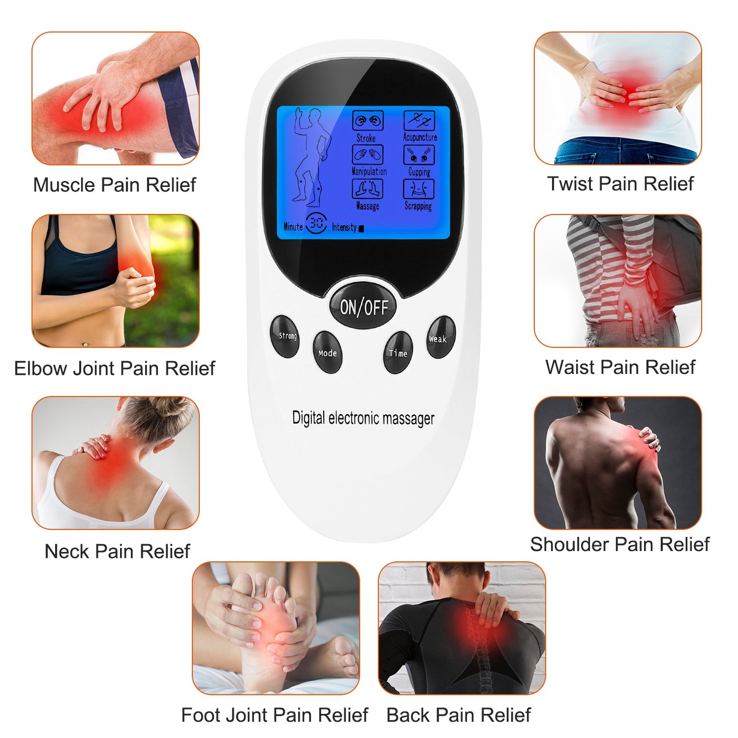 TENS Unit Muscle Stimulator - Dual Channel EMS Device with 8 Electrode Pads for Pain Relief