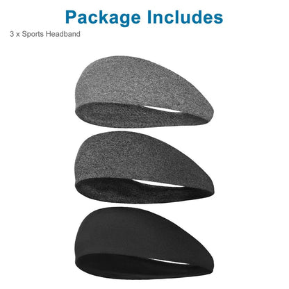 Sports Headbands 3-Pack - Non-Slip Sweat Wicking