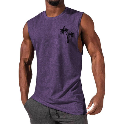 Chaleco con bordado de cocotero, camisetas sin mangas de playa de verano para hacer ejercicio, camiseta deportiva de fitness para hombres