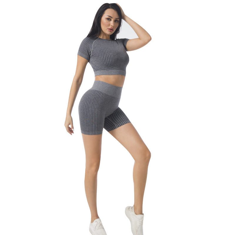 Conjunto de yoga sin costuras de verano para mujer, ropa de entrenamiento para gimnasio, traje deportivo, chándal, traje deportivo de cintura alta