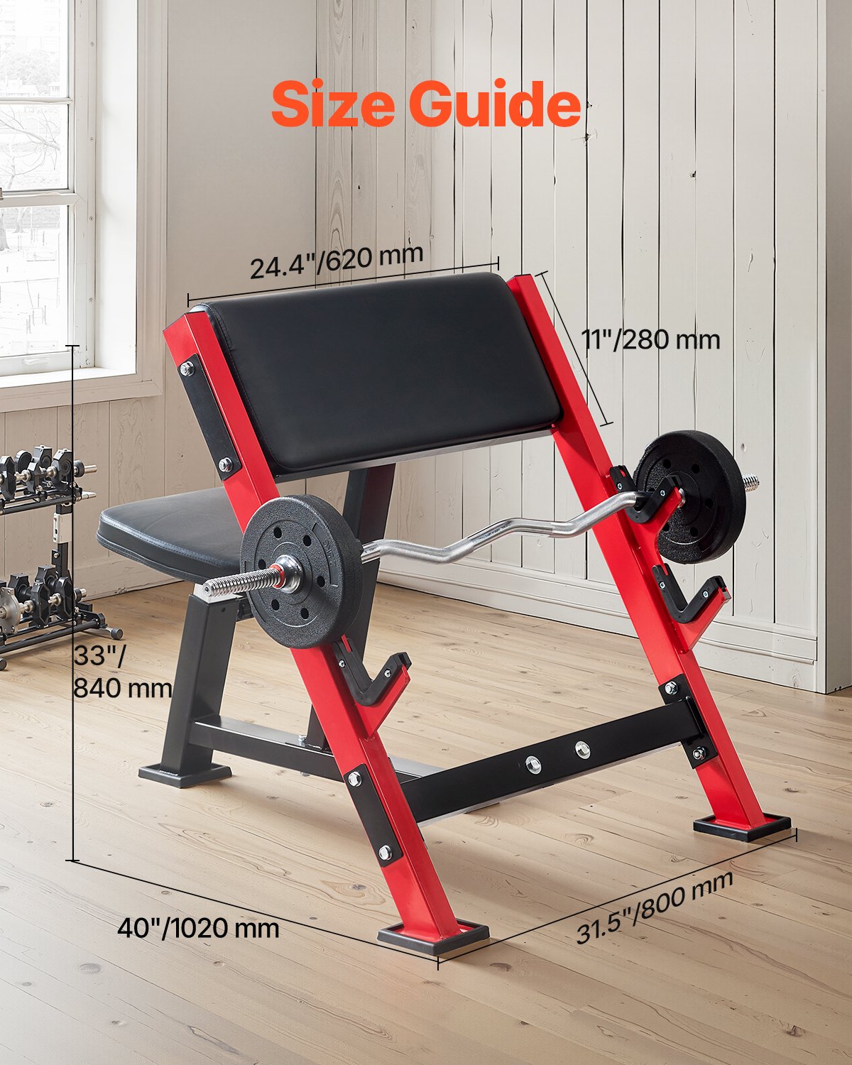 Preacher Curl Bench, Strength Training Benches, Max Load 660 LBS Home Gym Fitness Equipment, Seated Arm Isolated Barbell Dumbbell Bicep Station, Adjustable Weight Bench With Bar Holders