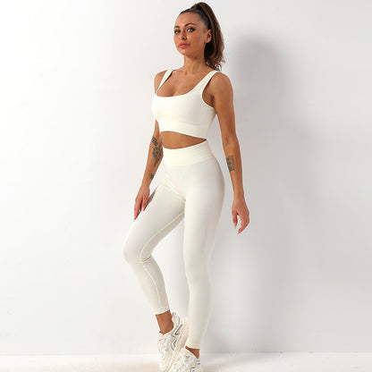 Conjunto de 2 piezas de traje de yoga con hilo, sujetador sin costuras y leggings de cintura alta para realce de glúteos para mujer, pantalones de yoga deportivos para fitness, ropa deportiva