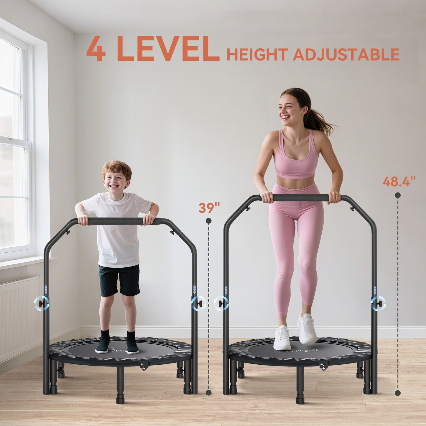 40" Foldable Rebounder Trampoline for Adults - Adjustable Handlebar & 330 lb Capacity