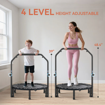 40" Foldable Rebounder Trampoline for Adults - Adjustable Handlebar & 330 lb Capacity