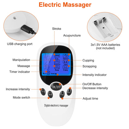 TENS Unit Muscle Stimulator - Dual Channel EMS Device with 8 Electrode Pads for Pain Relief