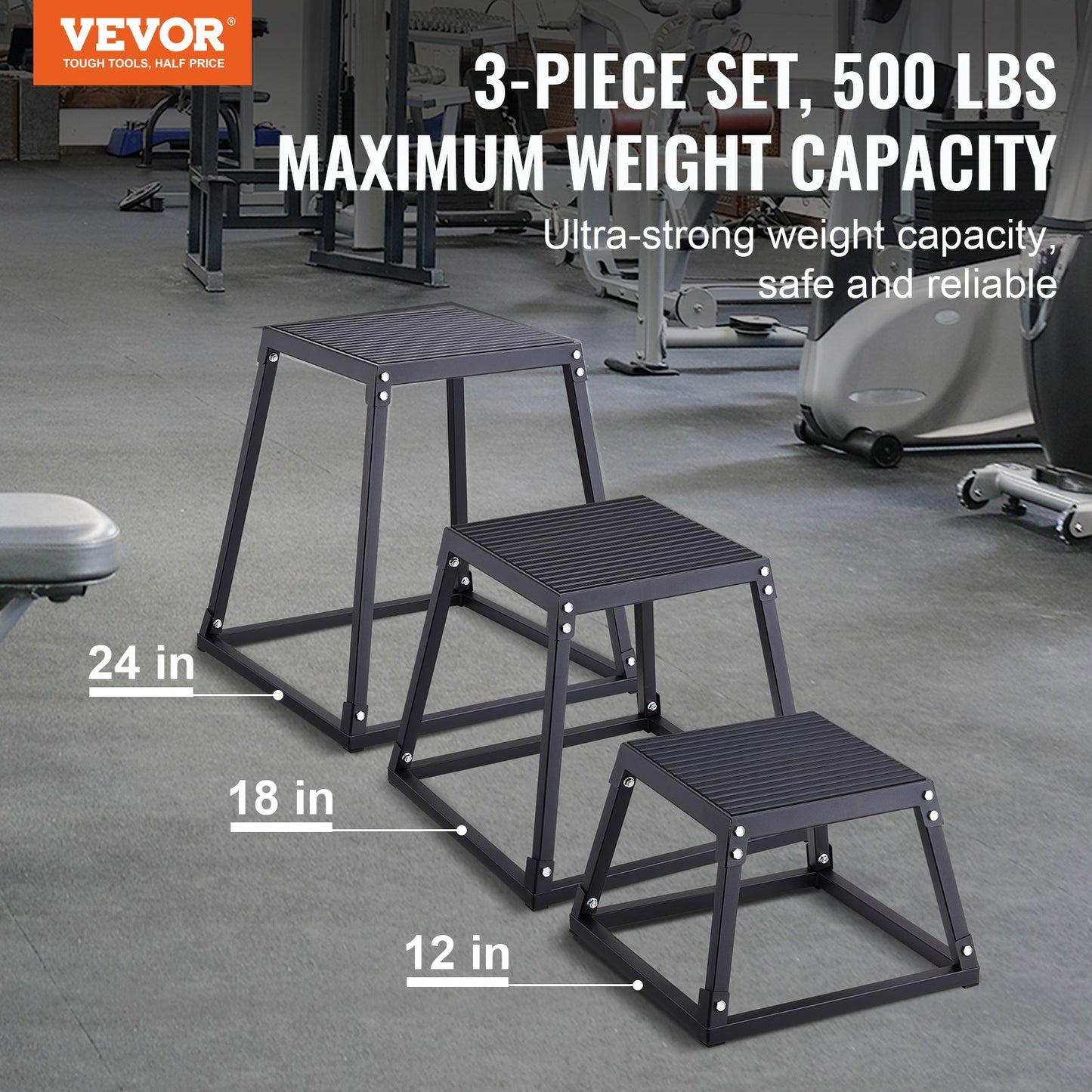 3-Piece Plyometric Jump Box Set - 12/18/24 Inch Plyo Boxes for Home Gym Training
