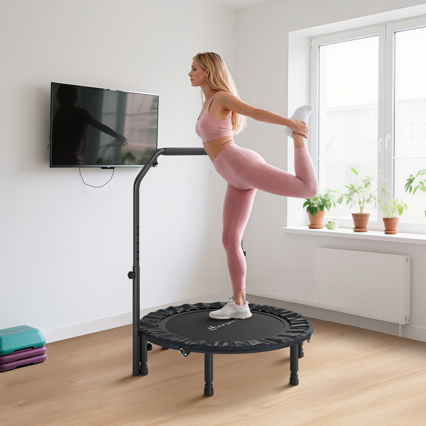 40" Foldable Rebounder Trampoline for Adults - Adjustable Handlebar & 330 lb Capacity