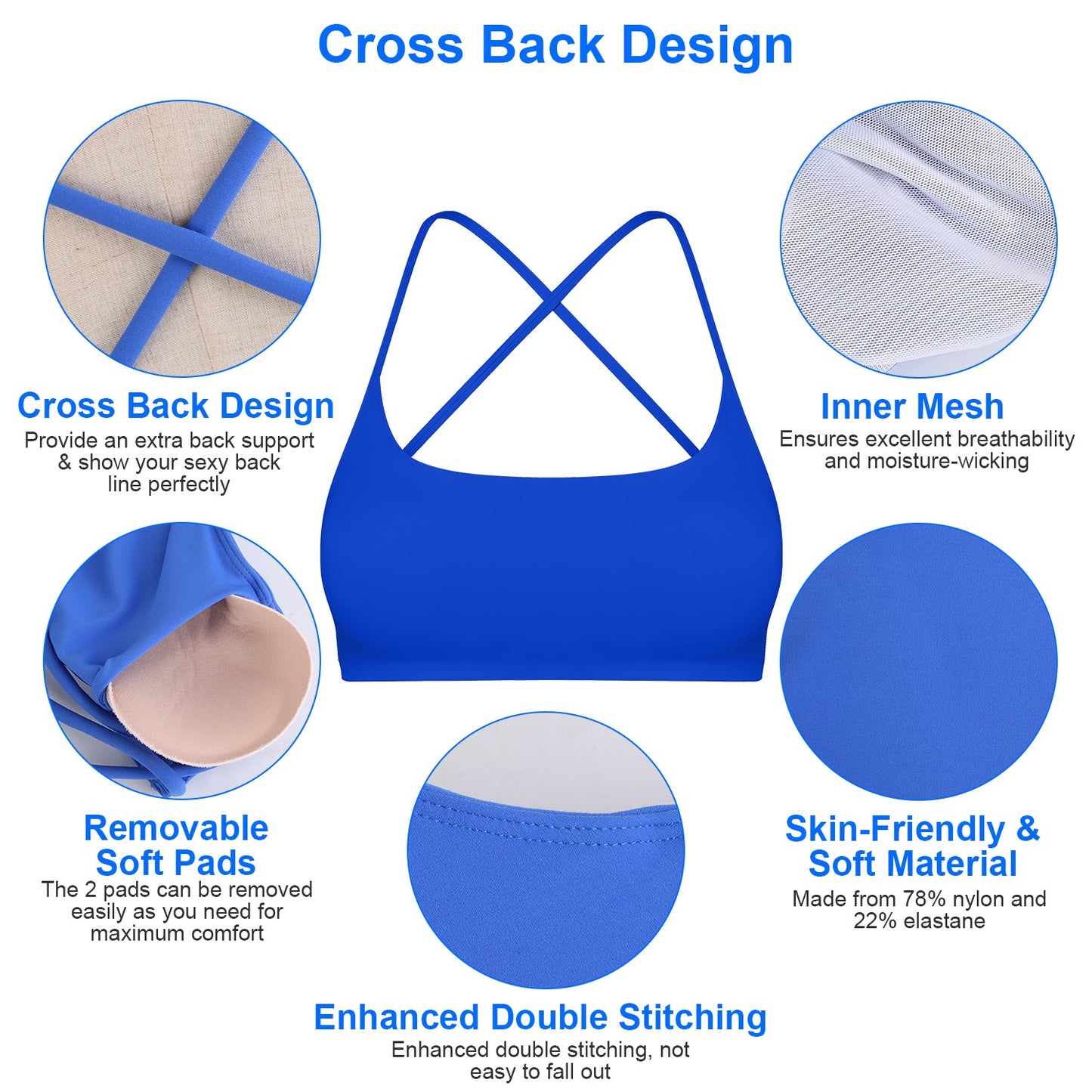 1Pc Women Cross Back Sport Bras Padded Strappy Crop Open Back Low Impact Bras Sexy Fitness Tank Tops With Removable Pads Thin Straps For Gym Yoga Workout Running