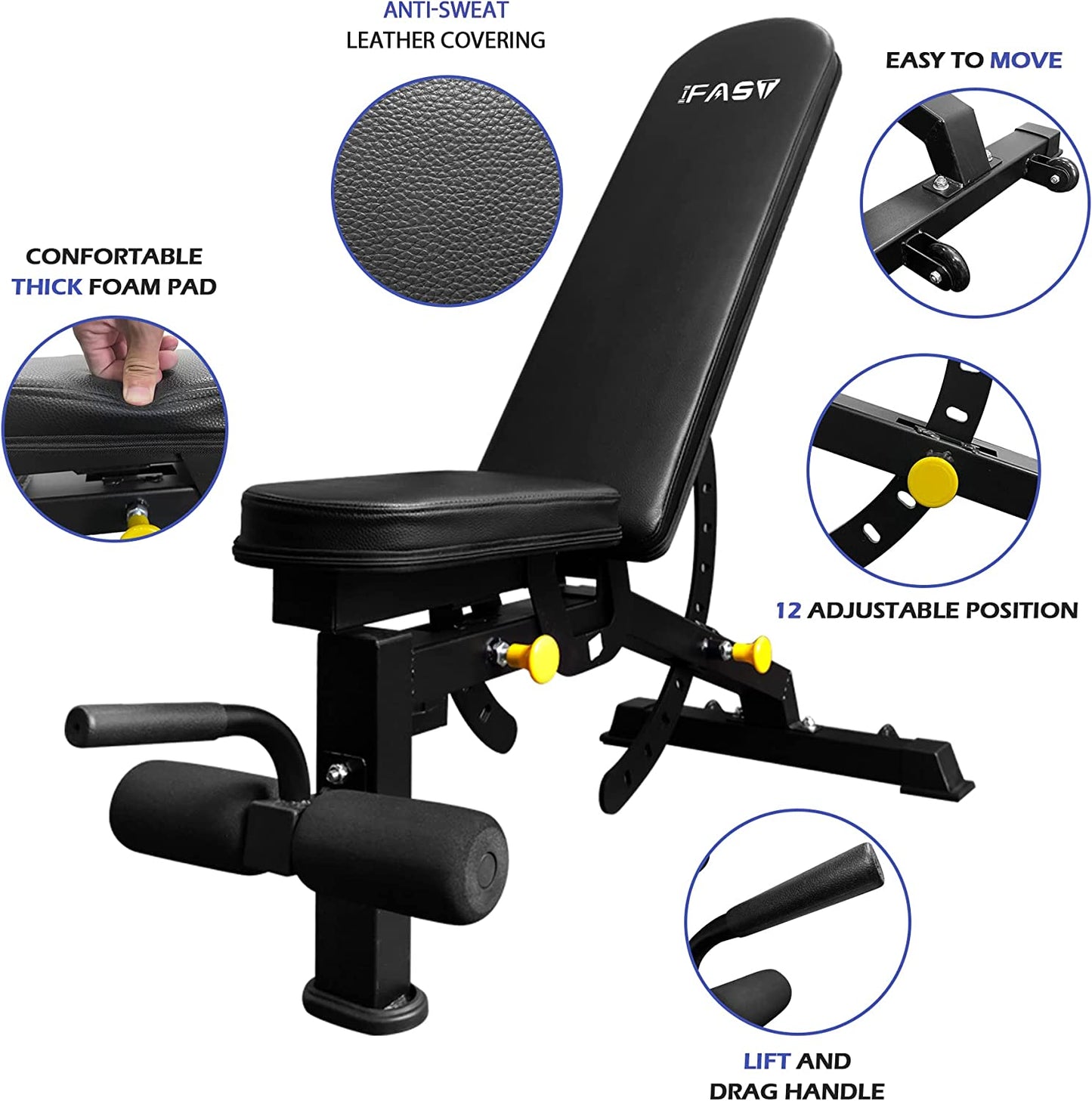 Adjustable Weight Bench - 1000 LBS Capacity Multi-Position