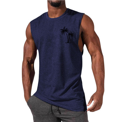 Chaleco con bordado de cocotero, camisetas sin mangas de playa de verano para hacer ejercicio, camiseta deportiva de fitness para hombres