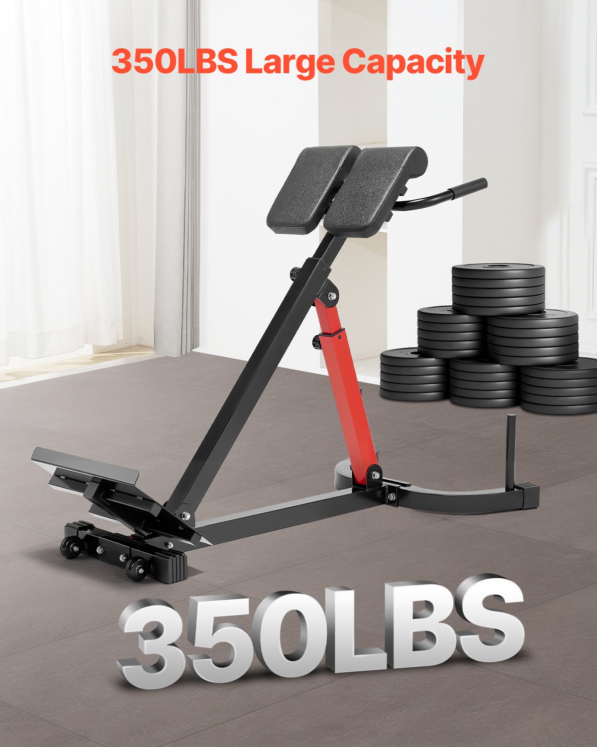 Adjustable Roman Chair Hyperextension Bench - 350 lb Capacity Back Extension Machine