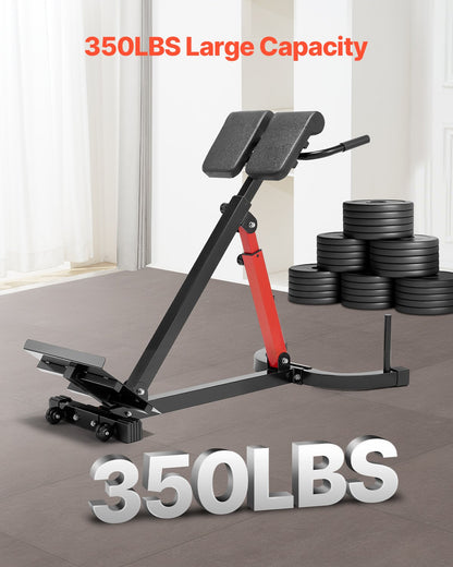 Adjustable Roman Chair Hyperextension Bench - 350 lb Capacity Back Extension Machine