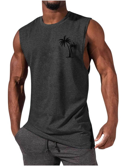 Chaleco con bordado de cocotero, camisetas sin mangas de playa de verano para hacer ejercicio, camiseta deportiva de fitness para hombres