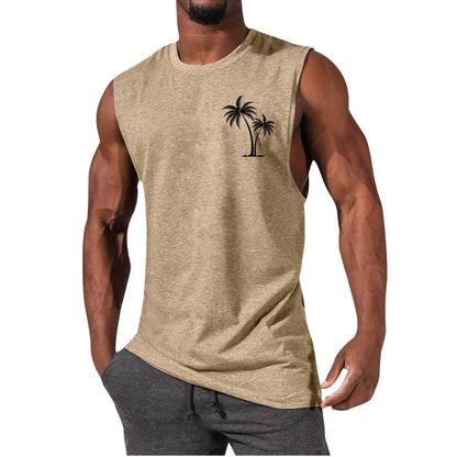 Chaleco con bordado de cocotero, camisetas sin mangas de playa de verano para hacer ejercicio, camiseta deportiva de fitness para hombres