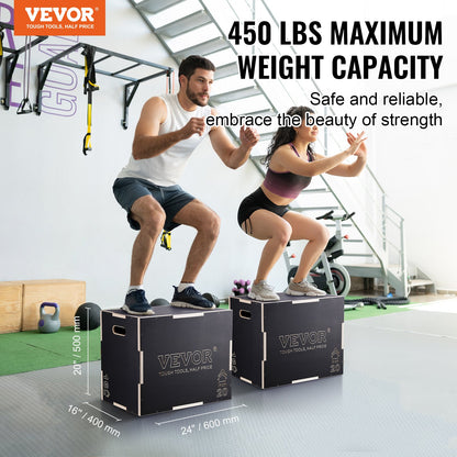 3-in-1 Wooden Plyo Box - 24/20/16 Inch Plyometric Jump Platform